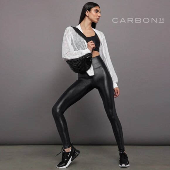 Carbon38 High Rise 7/8 Legging in Black Croc Takara Shine Size XS - Picture 1 of 15